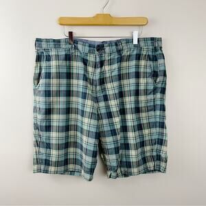 J. Crew Blue and Green Plaid Men's Flat Front Shorts